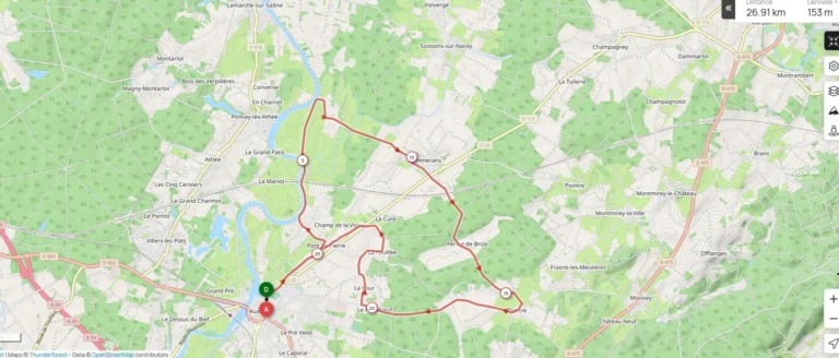 Carte du parcours de 27 km du brevet Saône-Doubs 2024